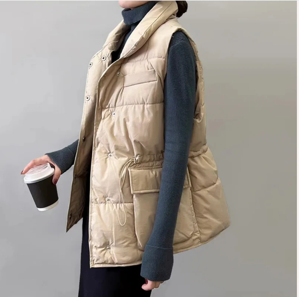 

Autumn/Winter 2025 Sleeveless Casual Hooded Women's Down Cotton Vest Coat Short Loose Korean Version Female Tank Top Jacket