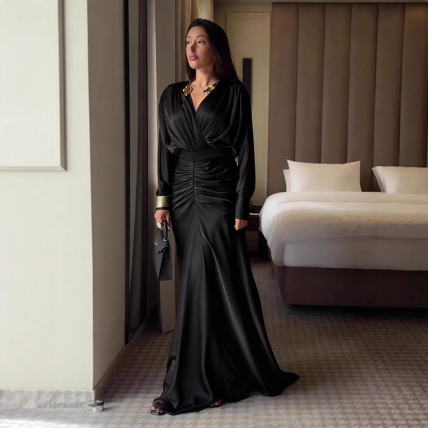 Ele Gonna a trapezio lavorata a maglia a vita alta lunga in puro colore pieghettato da donna Dr Commute Sle Tessuto in poliestere Stampa floreale