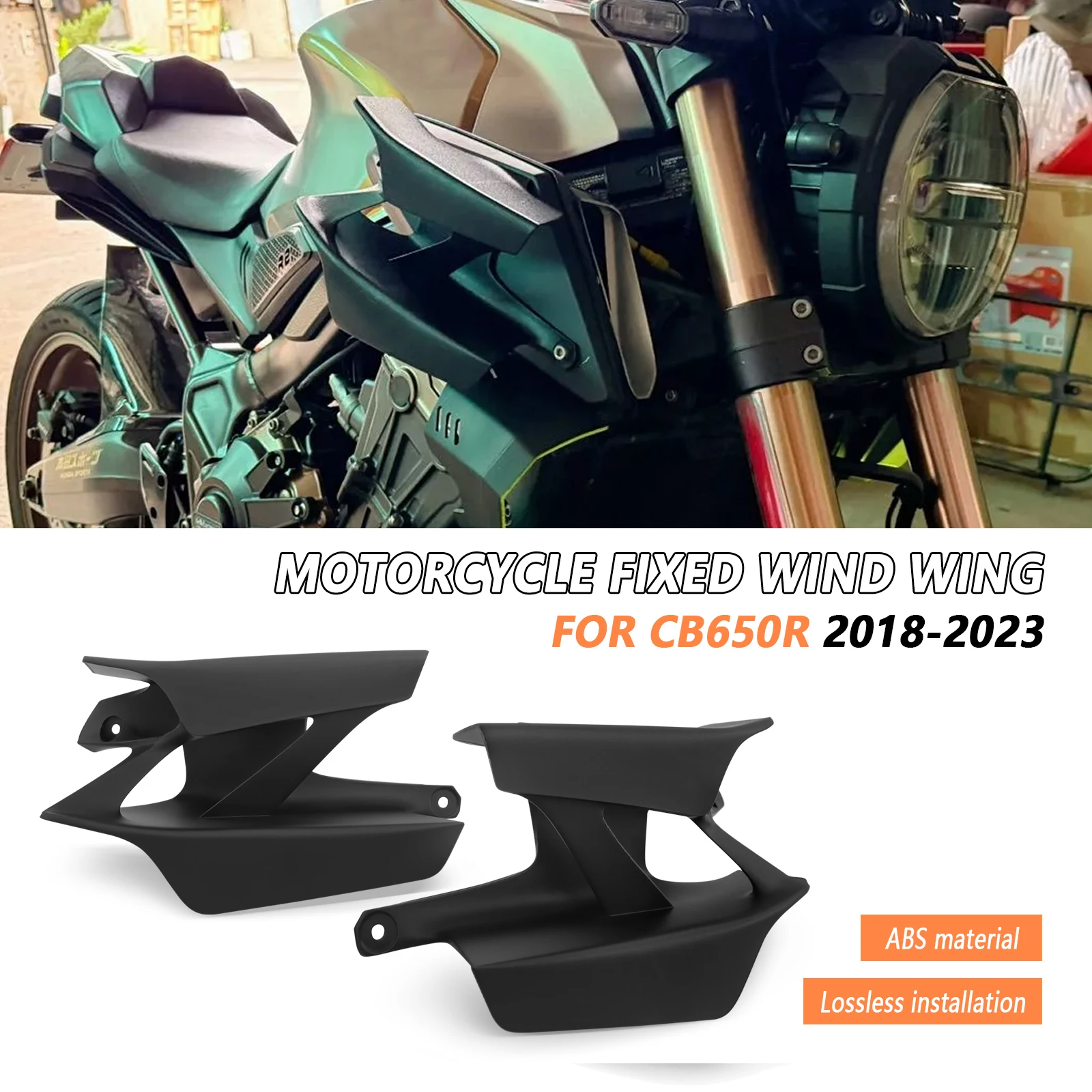

For Motorcycle Wing Let Front Spoiler Stabilizer For Honda CB650R 2018-2022 2023 Decorative Side Fairing Winglet Air Deflector