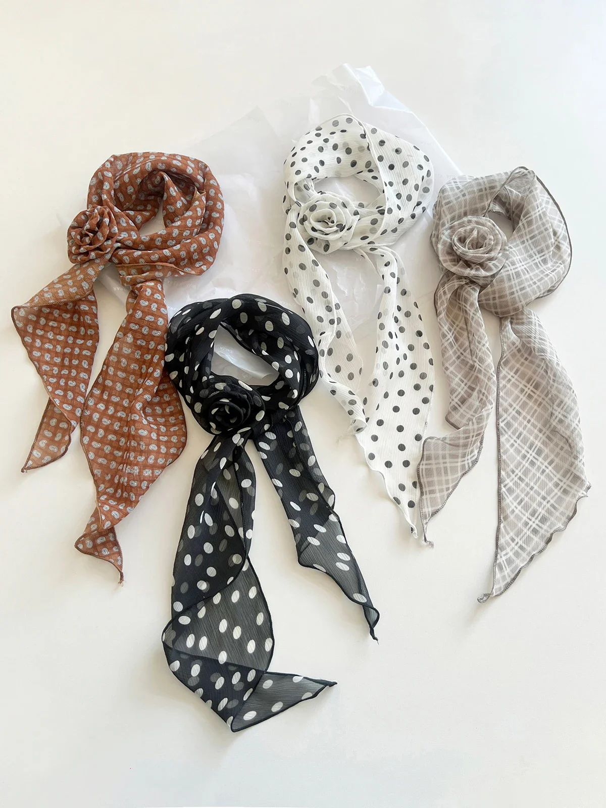 Primavera/Estate Sciarpa rosa staccabile Sciarpa da donna في الشيفون سوتيل Nastro lungo Fasce per capelli Accessori Sciarpe da