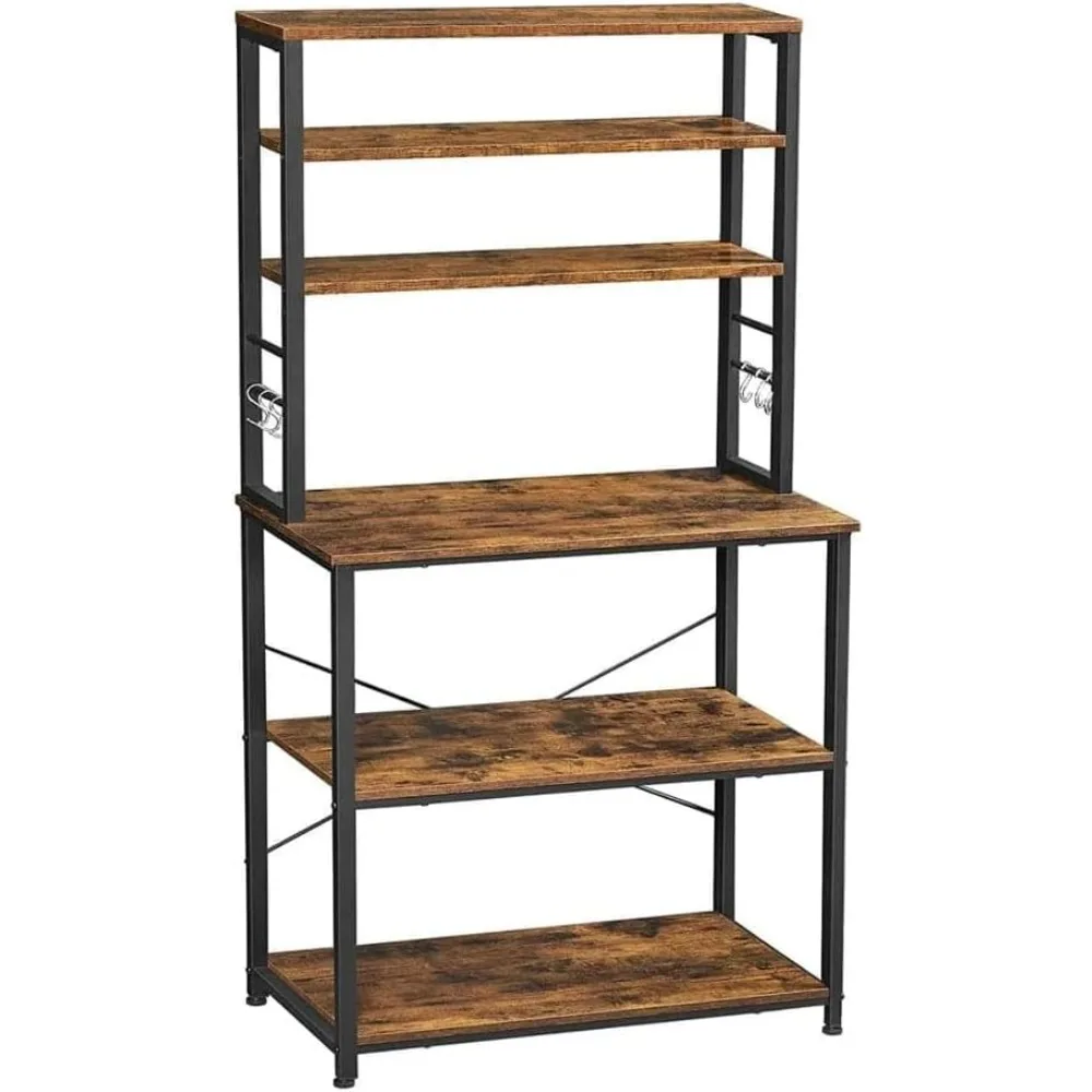 

VASAGLE Coffee Bar, Baker’s Rack for Kitchen with Storage, 6-Tier Kitchen Shelves with 6 Hooks, Microwave Stand, Industrial