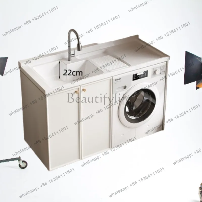 Mueble bajo lavabo de aluminio francés para balcón, personalizable, con lavabo y lavadora integrados, mueble de baño.
