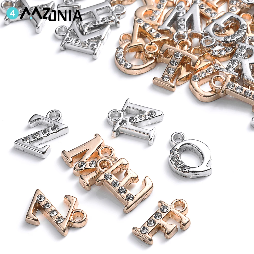 26pcs/set Alloy Letter Pendant Charms Tessellation Rhinestone 26 Alphabet Pendant For Jewelry Making DIY Bracelet Necklace