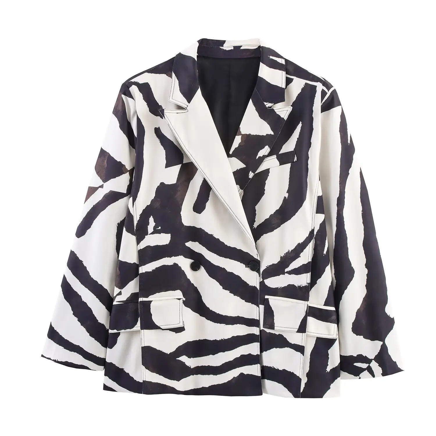 

2025 New Women's Clothing European and American Style Fashionable Versatile Animal Print Lapel Long Sleeve Jacket