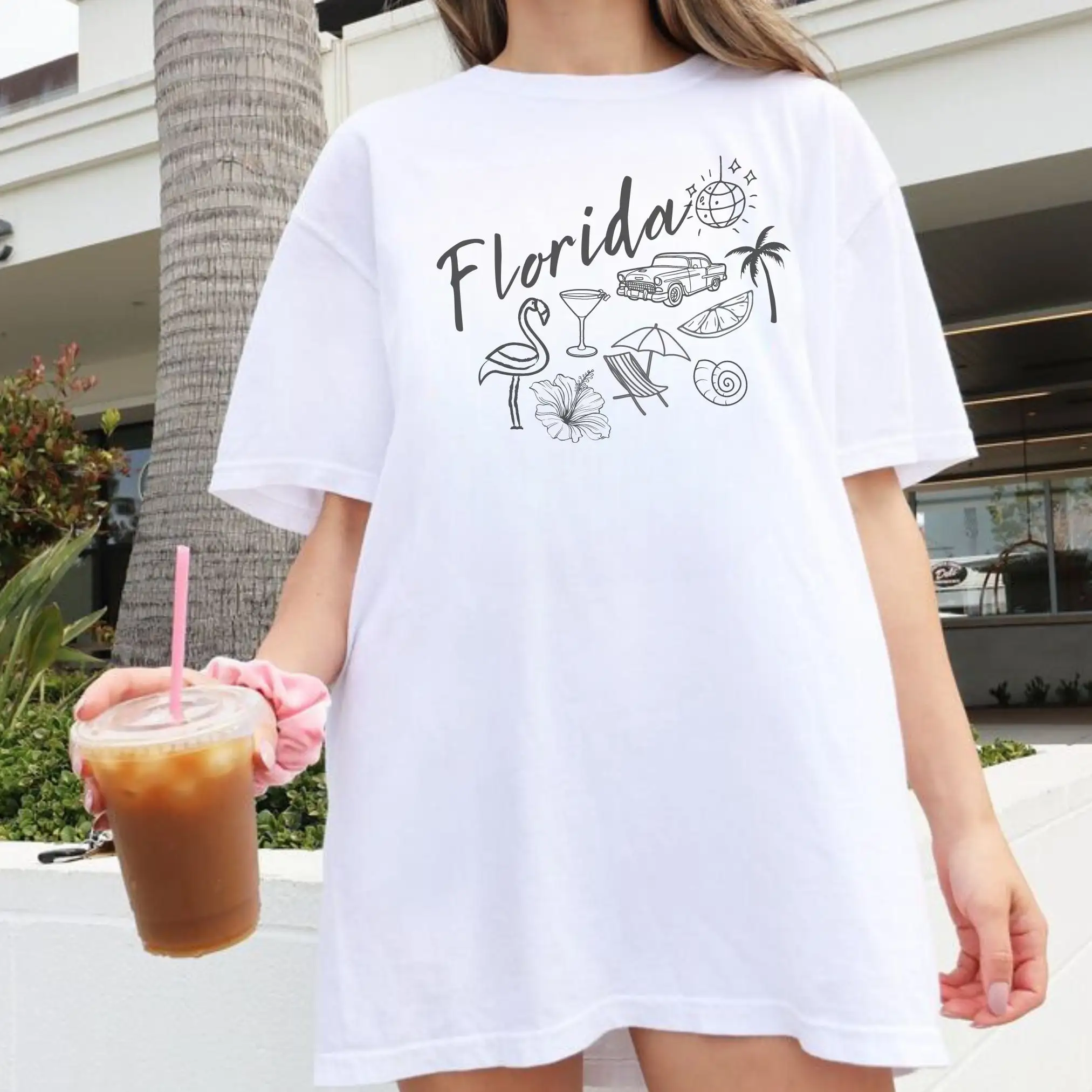 Vintage Cartoon Summer Scenery Print Female Shirt New Hot Sale Fashion Beach Party Casual Women T-shrit Trend Comfort Tee