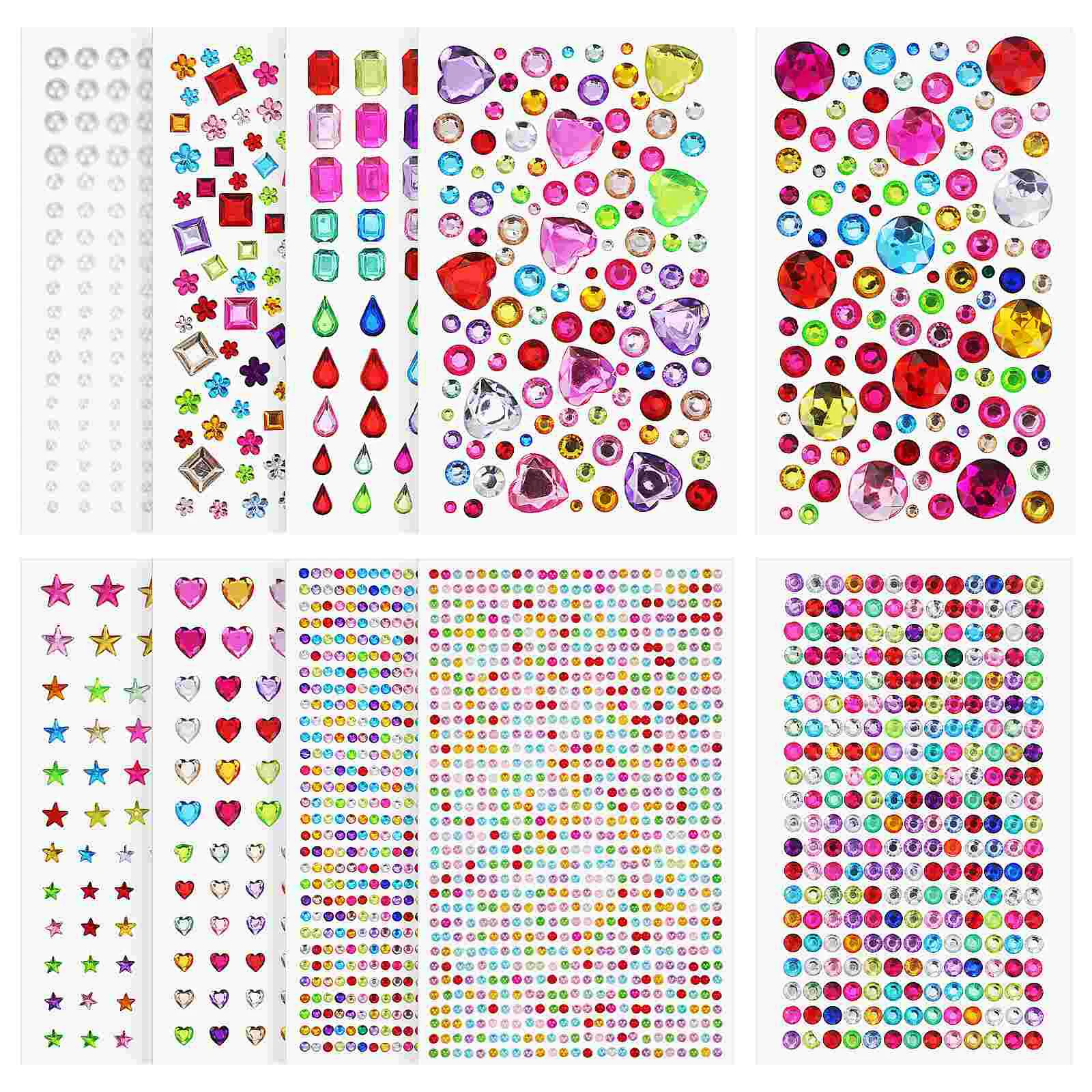 

10 Sheets Rhinestone Stickers Rhinestones for Crafts Glitter Gem Kids Jewel Self Adhesive