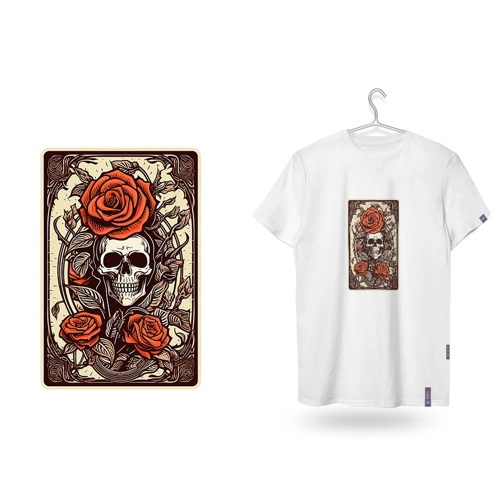 Night Phantom Opera Series Rose Skeleton Retro Gothic Flowers Iron on Transfers for T Shirts Dtf Transfers Ready to Press Patch