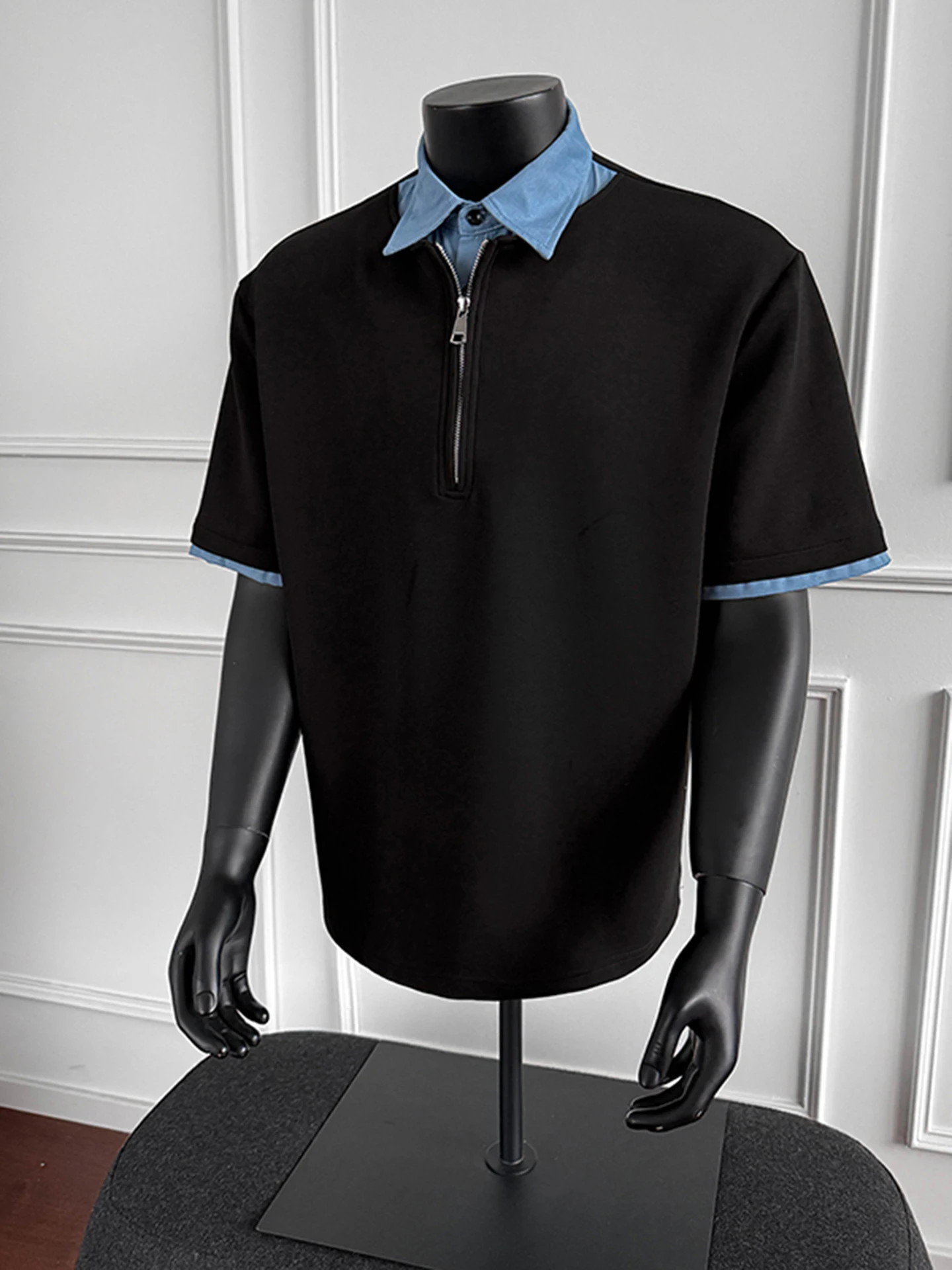 

Cleanfit Men's Shirt Half-Zipper Short Sleeve Fake Two-Piece T-Shirt American Style Summer Breathable Loose Fit Cotton P...