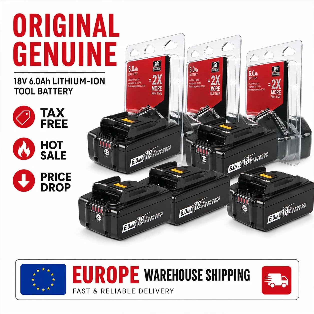 Für Makita 18V Akku, 6Ah Ersatzakku für BL1830B BL1840B BL1850B, für Makita 18V wiederaufladbaren 6000mAh Akku BL1860B BL1850B BL1840B BL1830B Lithium-Ersatzakku für kabellose Werkzeuge.