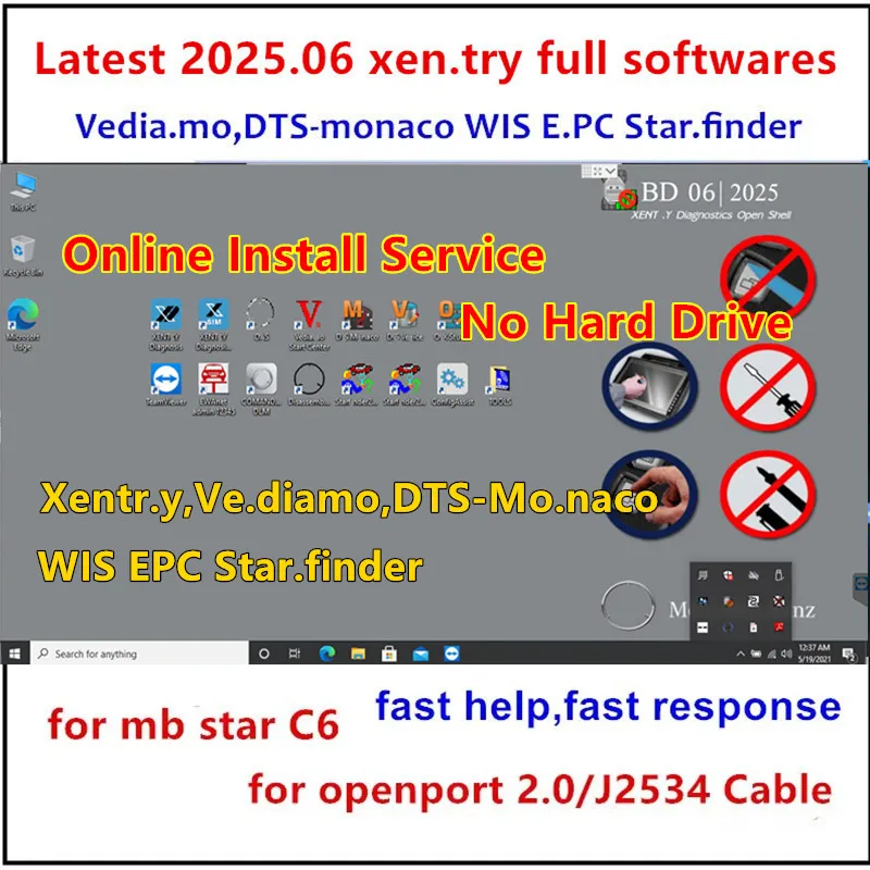 2025.06 أحدث أجهزة Xentry الكاملة DT.S,WIS,EPC Vediamo مع أداة تشخيص الماسح الضوئي Tactrix Openport 2.0 J2534 لسيارات Ben.z