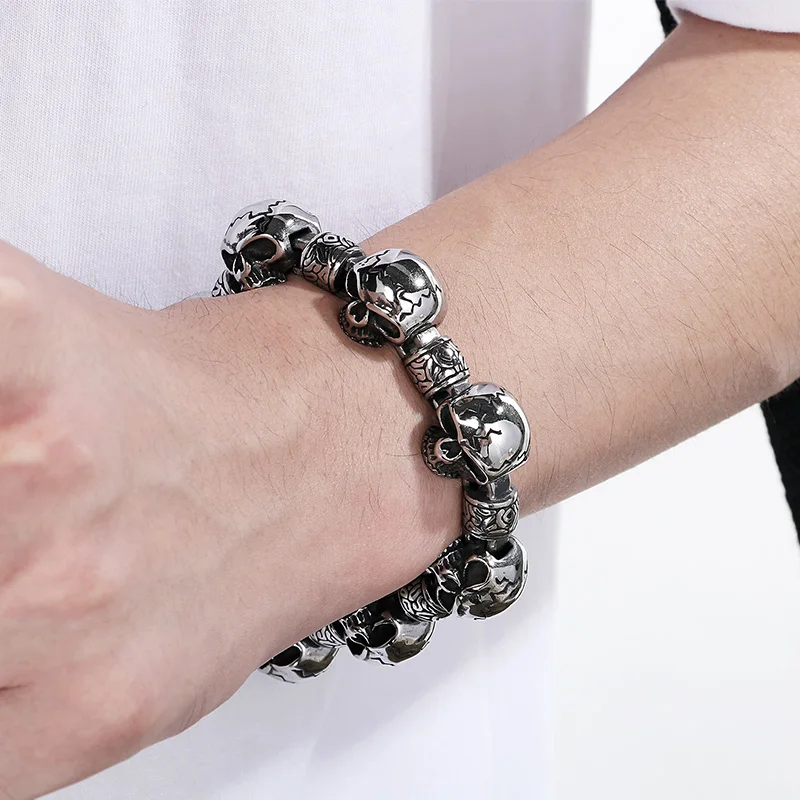 Kalen Vintage 316L Stainless Steel Bracelet for Men ThicK Domineering Skull Charm AccessoryMale Party Jewelry Gift 22cm Length
