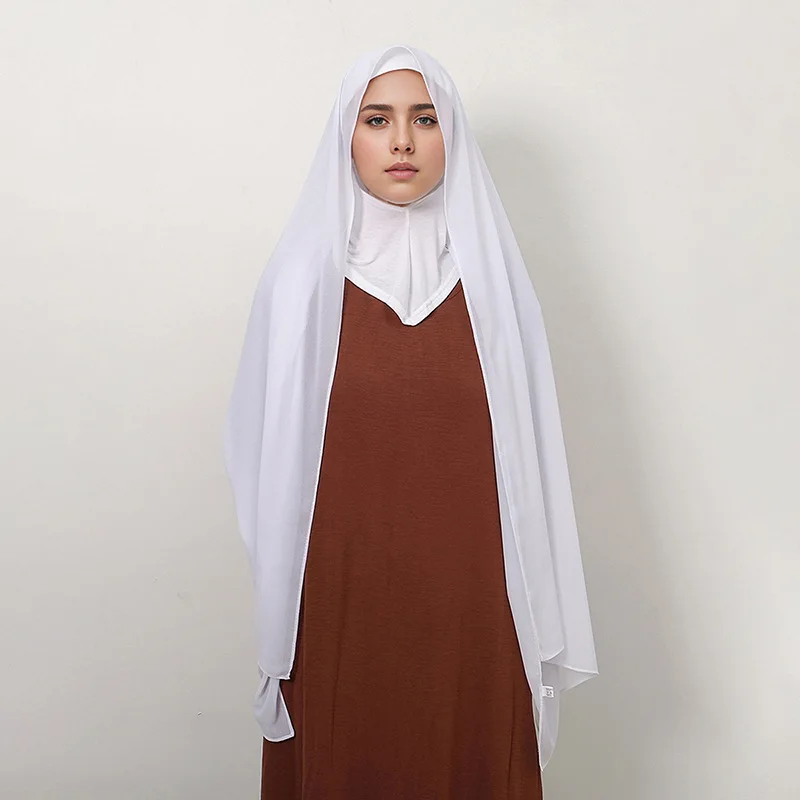Ramadan Solid Color Instant Hijab with Neck Cover Soft Breathable Chiffon Shawl Ready To Wear Headscarf Malaysian Women Ethnic 3