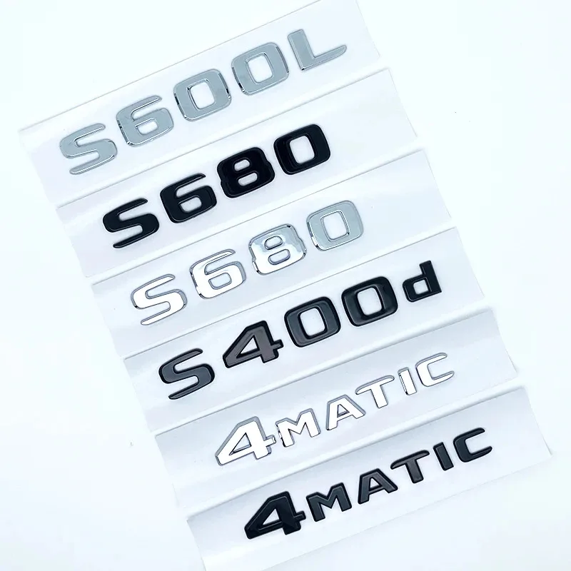 Preto brilhante prata s480 s500 s560 s580 s600 abs emblema para benz s w222 w223 lado do carro traseiro crachá placa de identificação logotipo adesivo