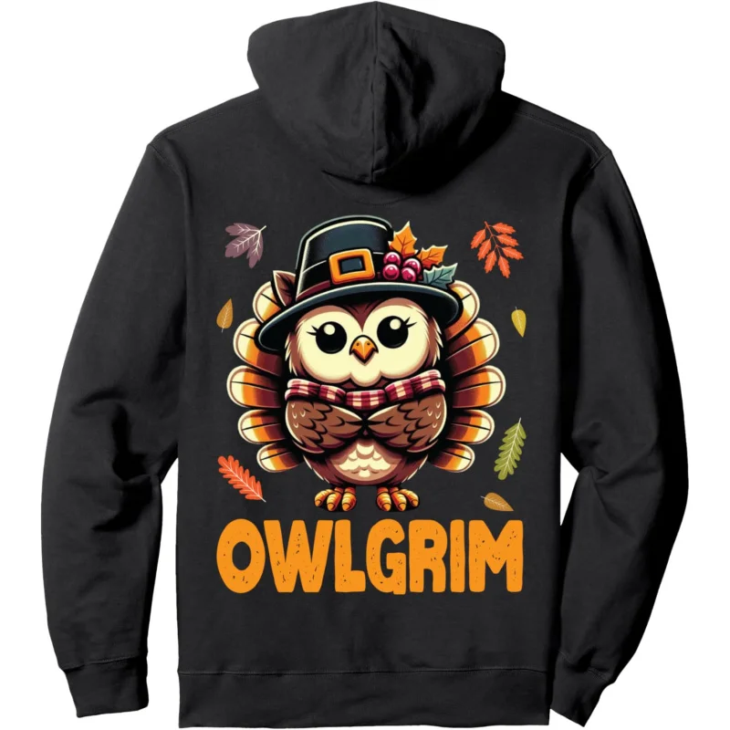 

Cute Pilgrim OWL Turkey Thanksgiving Day Fall Lover Pullover Hoodie