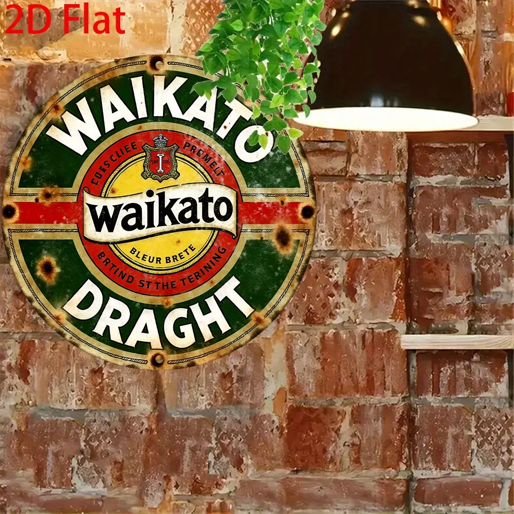 [2D Flat] Waikato Premium Beer Round Aluminum Sign, Vintage Crown Emblem Wall Decor for Bar, Cafe and Garage.