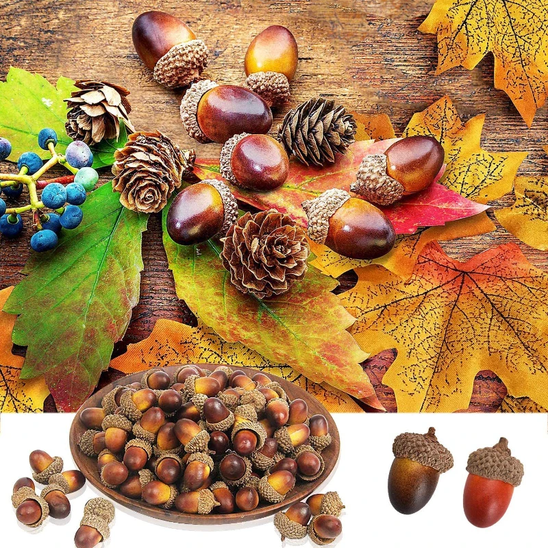 20Pcs 3cm Mini Hazelnut Artificial Acorn Oak Nut Christmas Decoration Pine Cone Ornament Halloween Party Home Decor Xmas Bauble