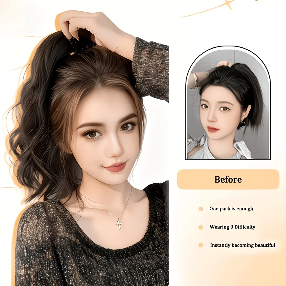 Vitality Curly Synthetic Wig Ponytail 14' Wavy Ponytail Hair Extension With High Elasticity Rubber Band Heat Resistant Hairpiece