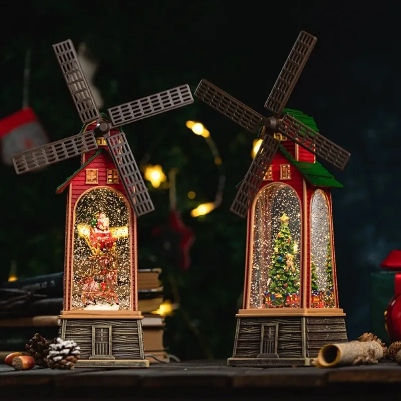 

Christmas windmill new desktop decoration gifts music box ornaments crystal ball snow holiday retro