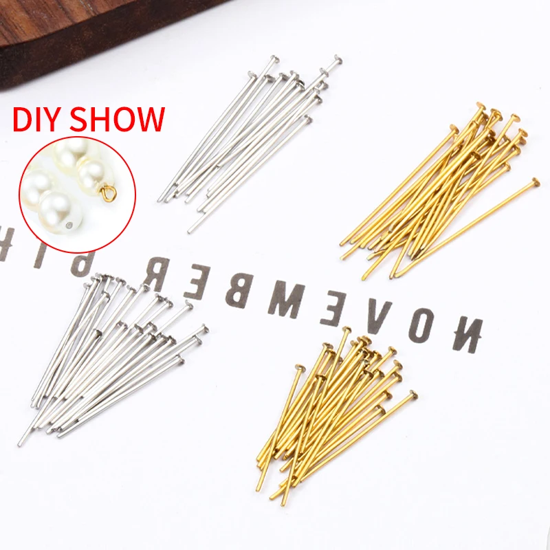 Fashion Plated Gold T/Flat Head Pins Stainless Steel Accessorie DIY Necklace Earring Pearl Pendant Jewerly Needle Multiple Size