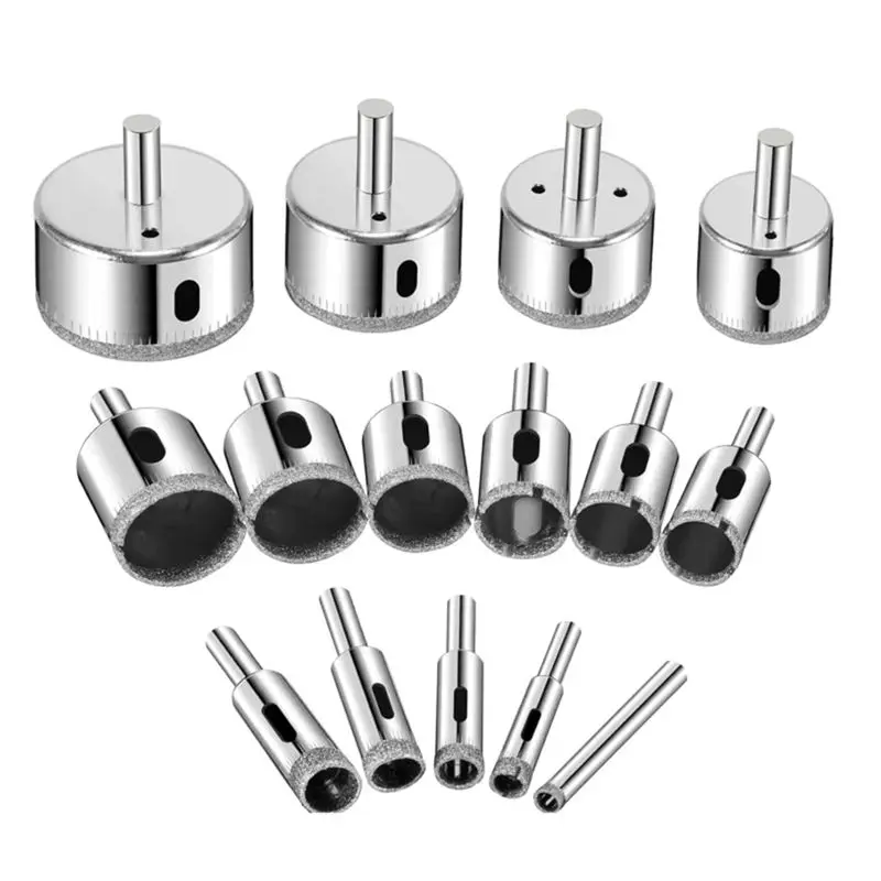 

15PCS Diamond Hole Saw Kit 6-50Mm Hollow Core Drill Bits For Drilling Glass Stone Tile Bottles Drill Bits Set Tools