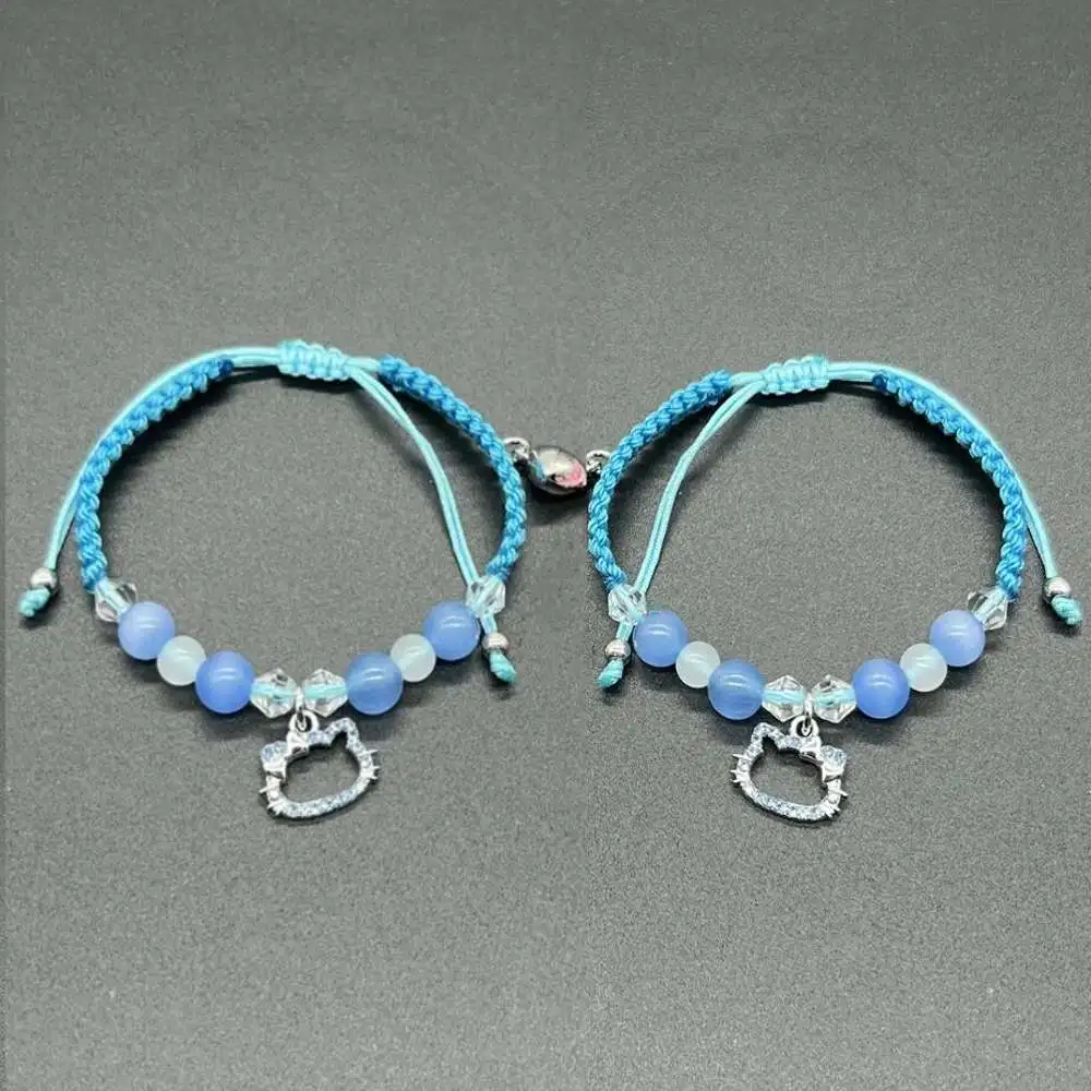 Blue Hello Cat Matching Bracelets For Couples Best Friend Bff Friendship Bracelet Women Girls Cord String Rope Braided Bracelet