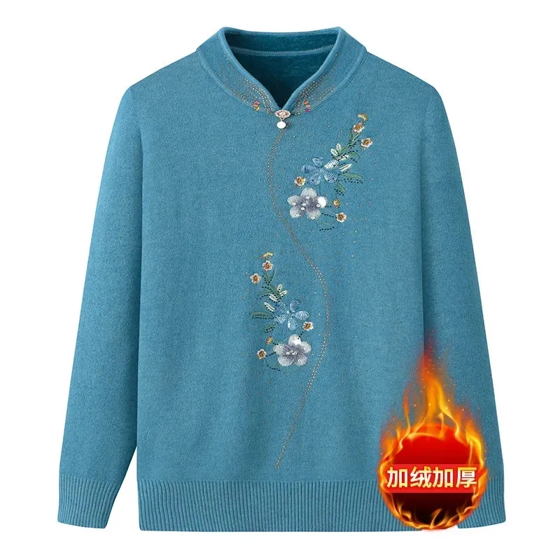 Autumn  Winter Clothes Middle-Aged Elderly Women's Pullovers And Fluffy Clothes For Mothers Warm Tops And Straight Sweaters.