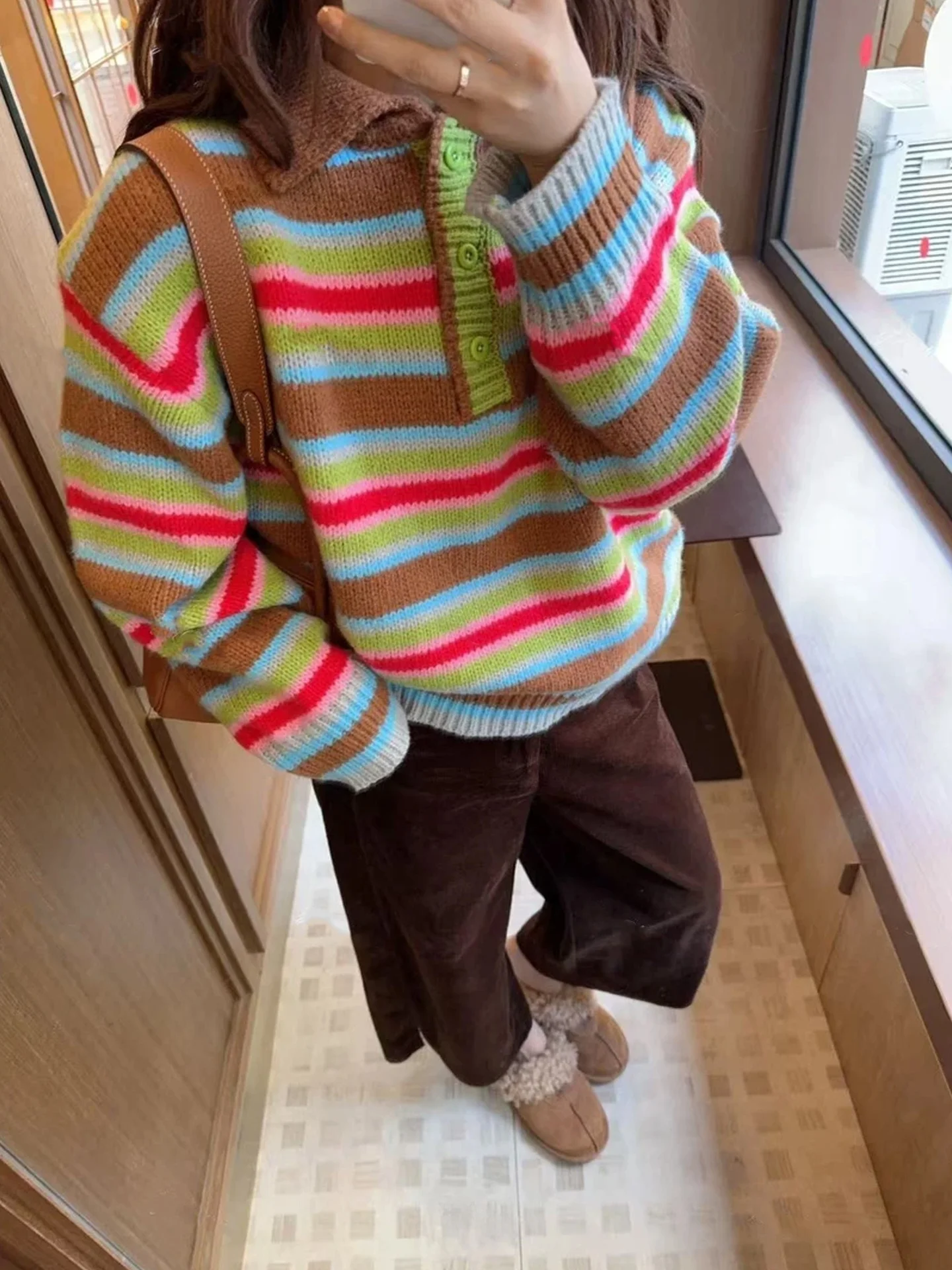 

Осень 2021, женский свитер Camere Ne, цветной полосатый вязаный топ, модный и слинг, длинный све