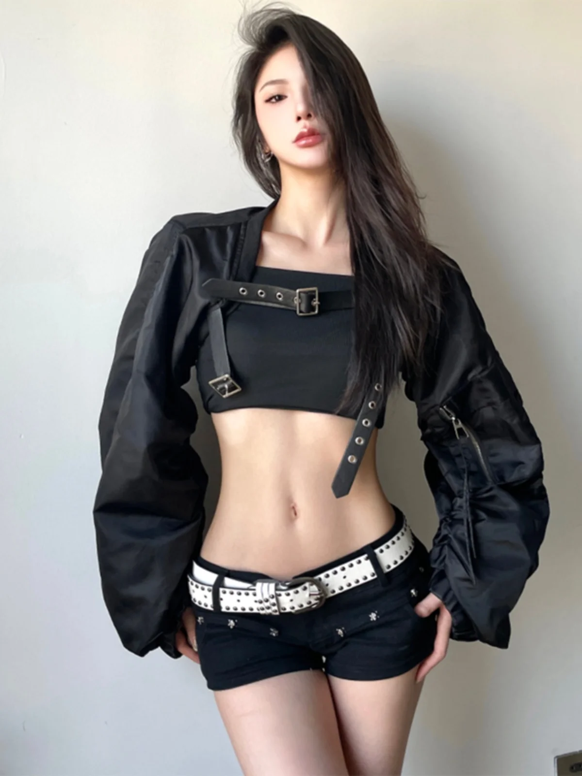 

Autumn Harajuku Gothic Jackets Women Streetwear Cyber Punk Grunge Hollow Out Long Sleeve Hooded Crop Coats Vintage Rave Outfits