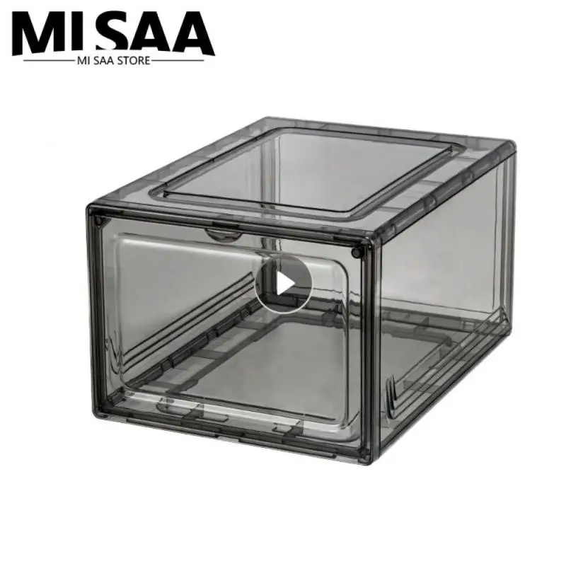 

Thickened Pet Home Storage Shoe Box Transparent Shoe Box Square Height Design Magnetic Side Opening Basketball Shoe Box