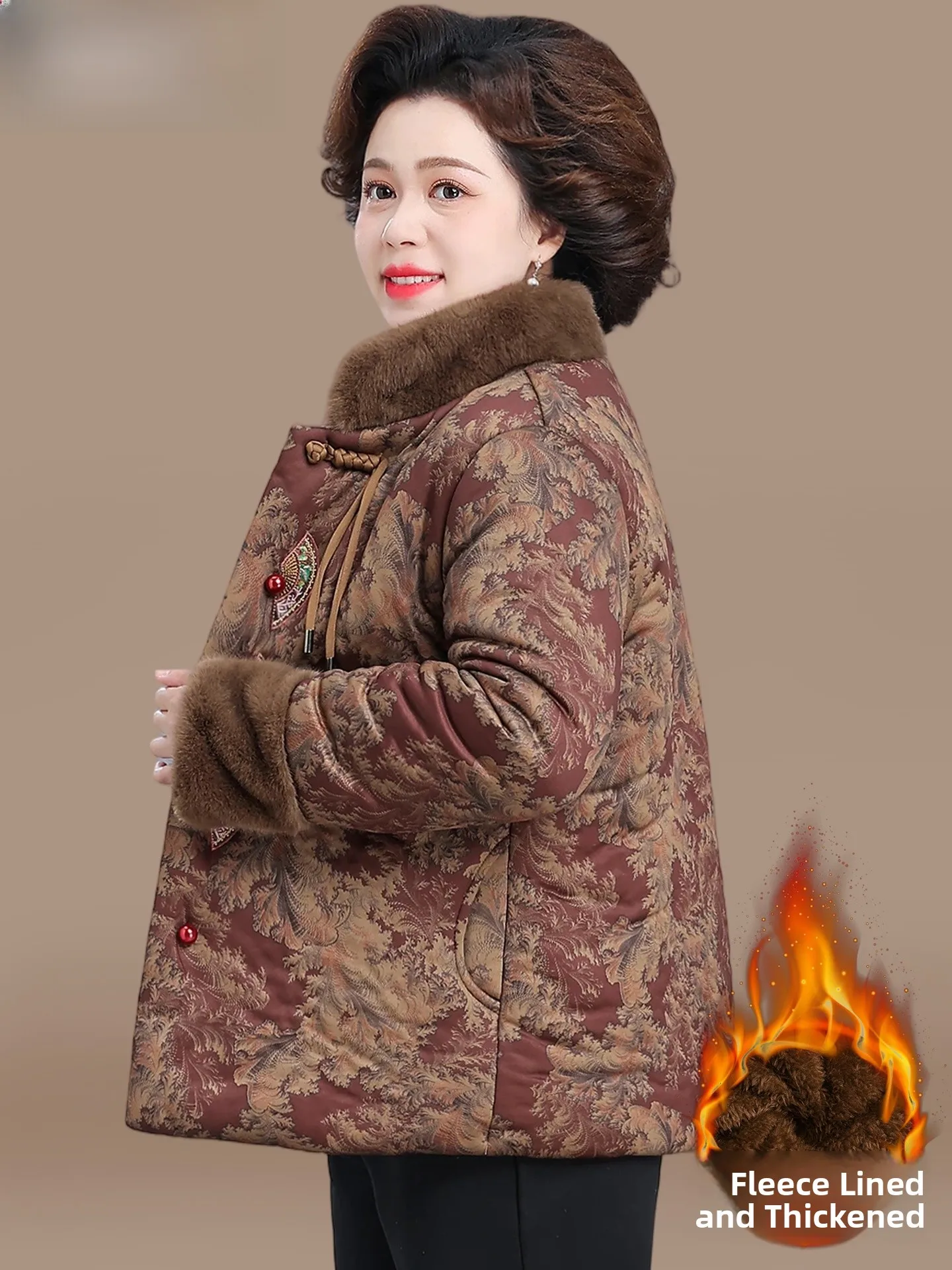 

Thiened down Cotton Jaet for Middle-Aged And ly Mothers Winter Clothes Warm Windproof andma Sle Fce Lined Coat