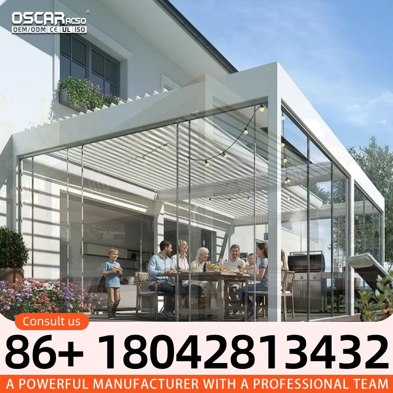 12X16 10X13 Custom Size Aluminum Alloy Louvered Pergola Roof with Fence for Existing Structure Rot Resistance Feature Outdoor Ga