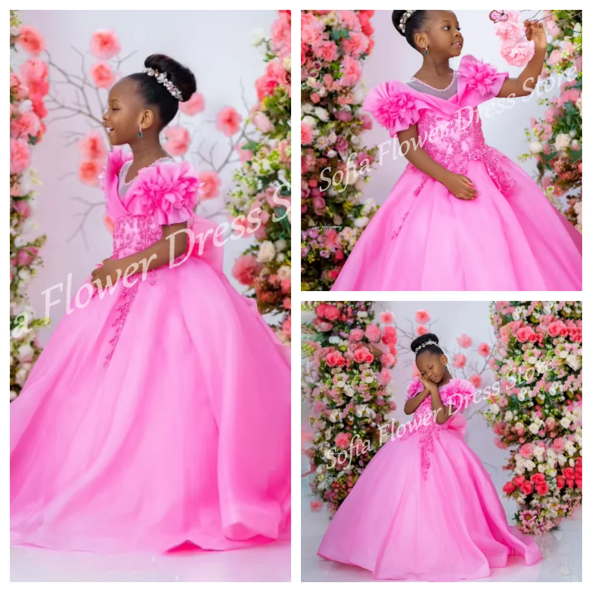 

Princess Pink Customized Flower Girl Dress Sequins Elegant A-Line Floor Length Bridesmaid Dress For Wedding Birthday Party Gowns