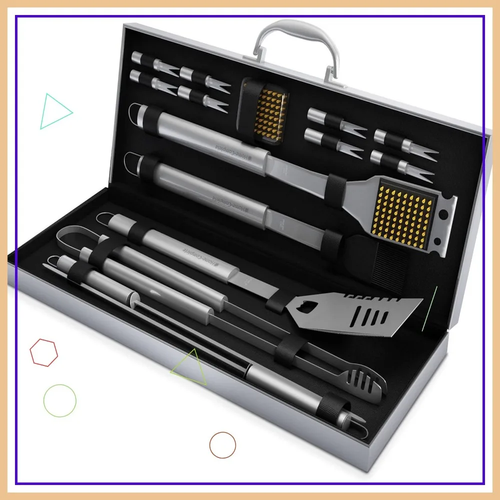 

16-Piece BBQ Grill Accessories Set with Aluminum Case - Stainless-Steel Tools for Home Grilling, Perfect Gift
