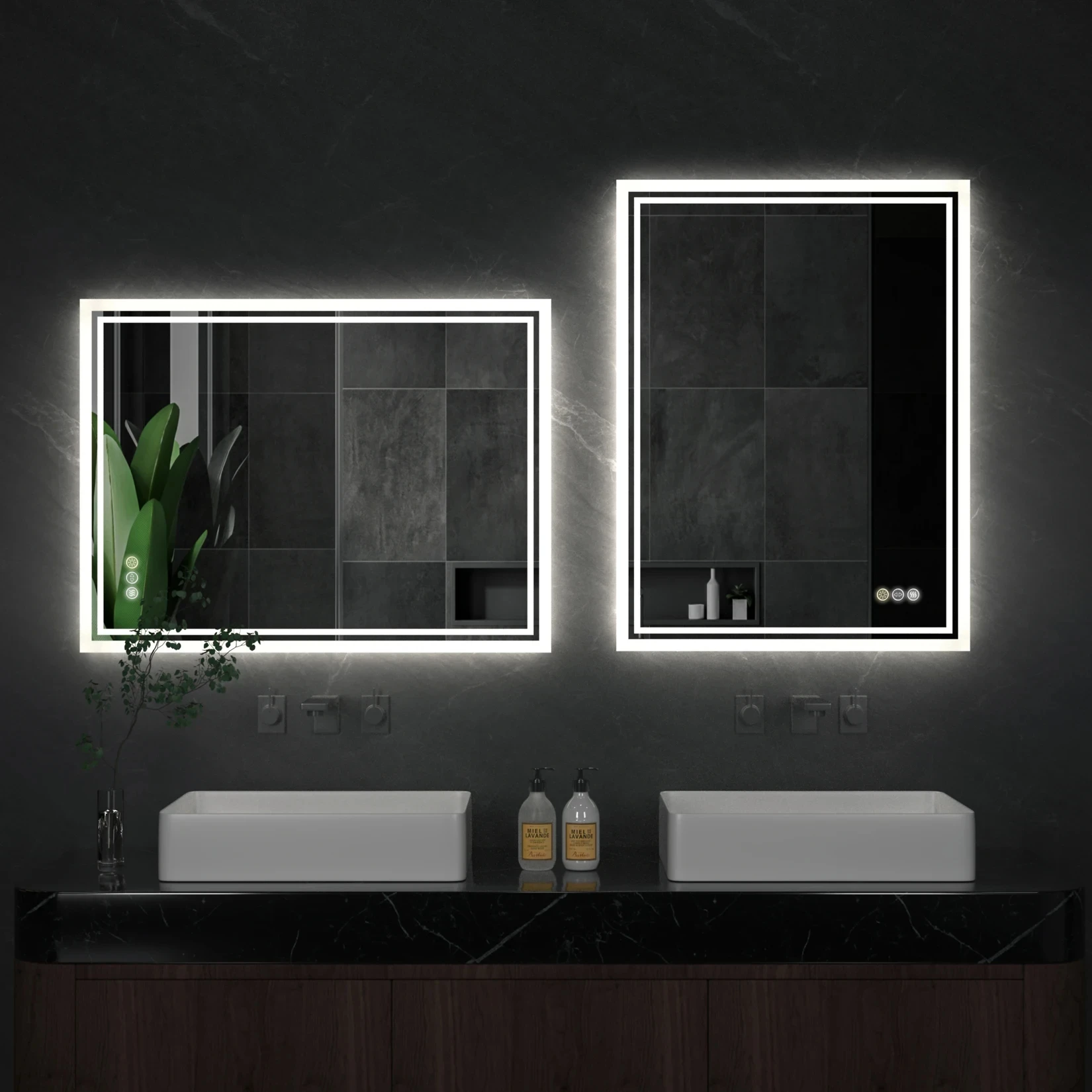 

LED Backlit Mirror Bathroom Vanity with Lights,Anti-Fog,Dimmable,CRI90+,Touch Button,Water Proof,Horizontal/Vertical