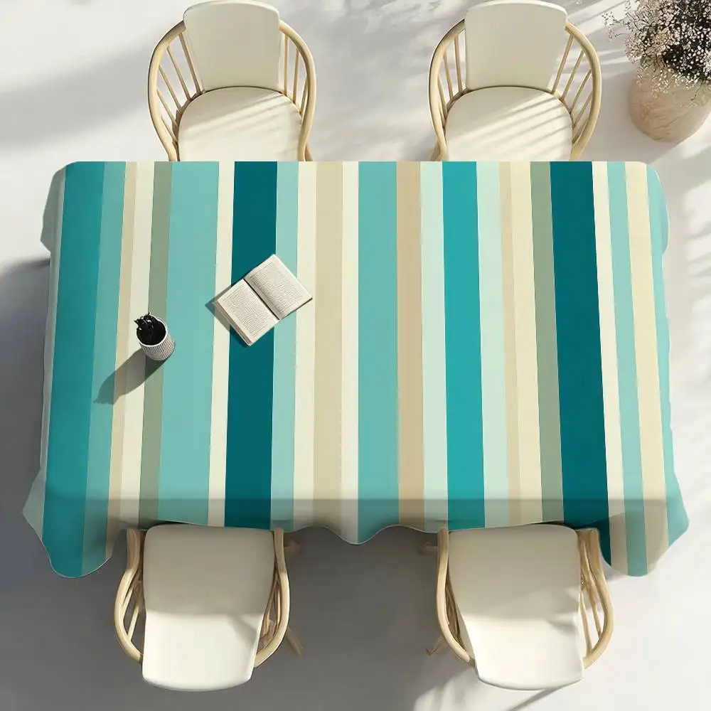 Bunte gestreifte Muster-Tischdecke, Party-Dekoration, Esszimmer, Zuhause, Küche, Terrasse, wasserdichte, schmutzabweisende Tischdecke