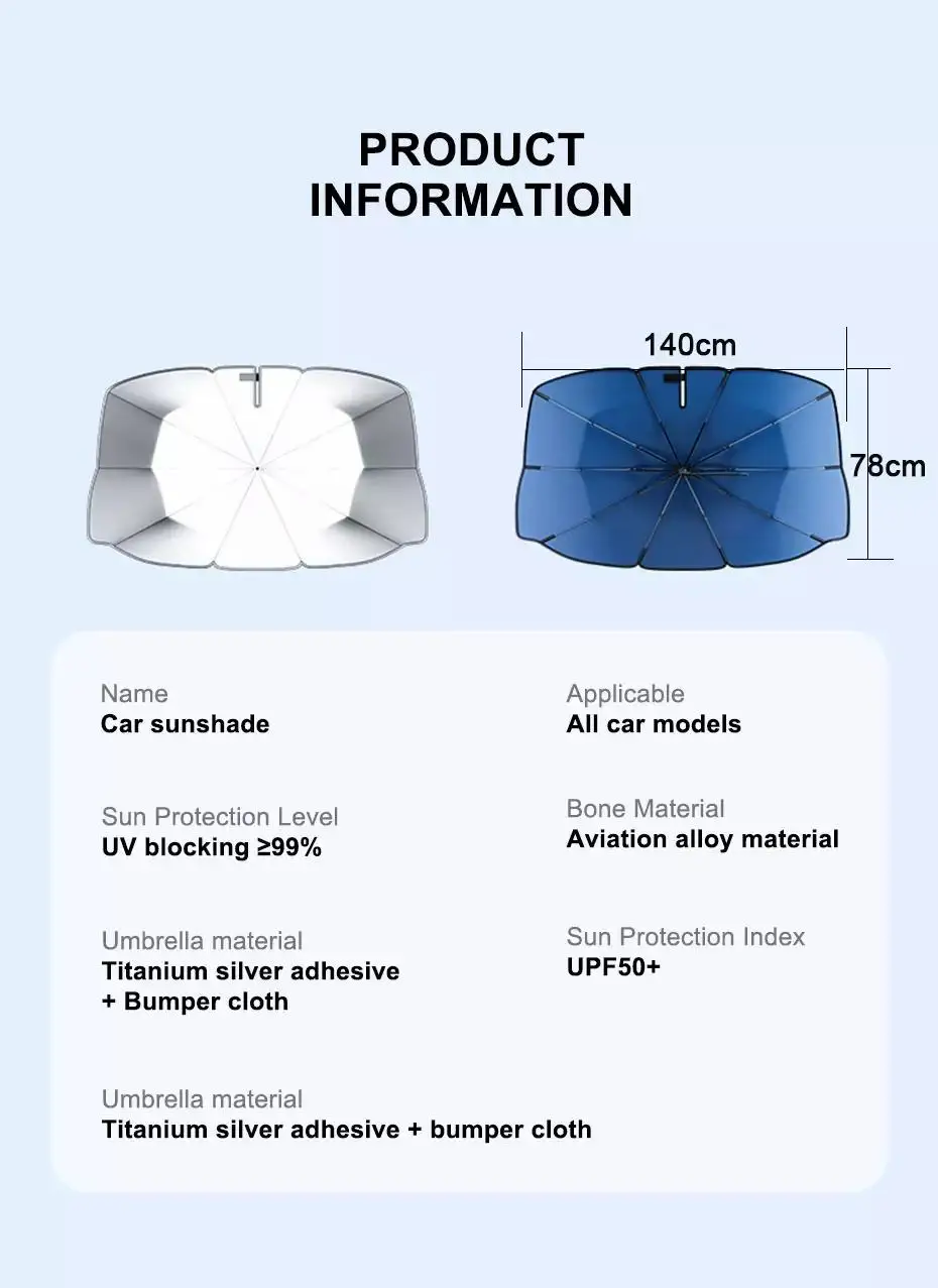 SEAMETAL Auto-Sonnenschutz Windschutzscheiben-Regenschirm Faltbarer UV-Blockierender Sonnenschutz für die Frontscheibe – Detail 19