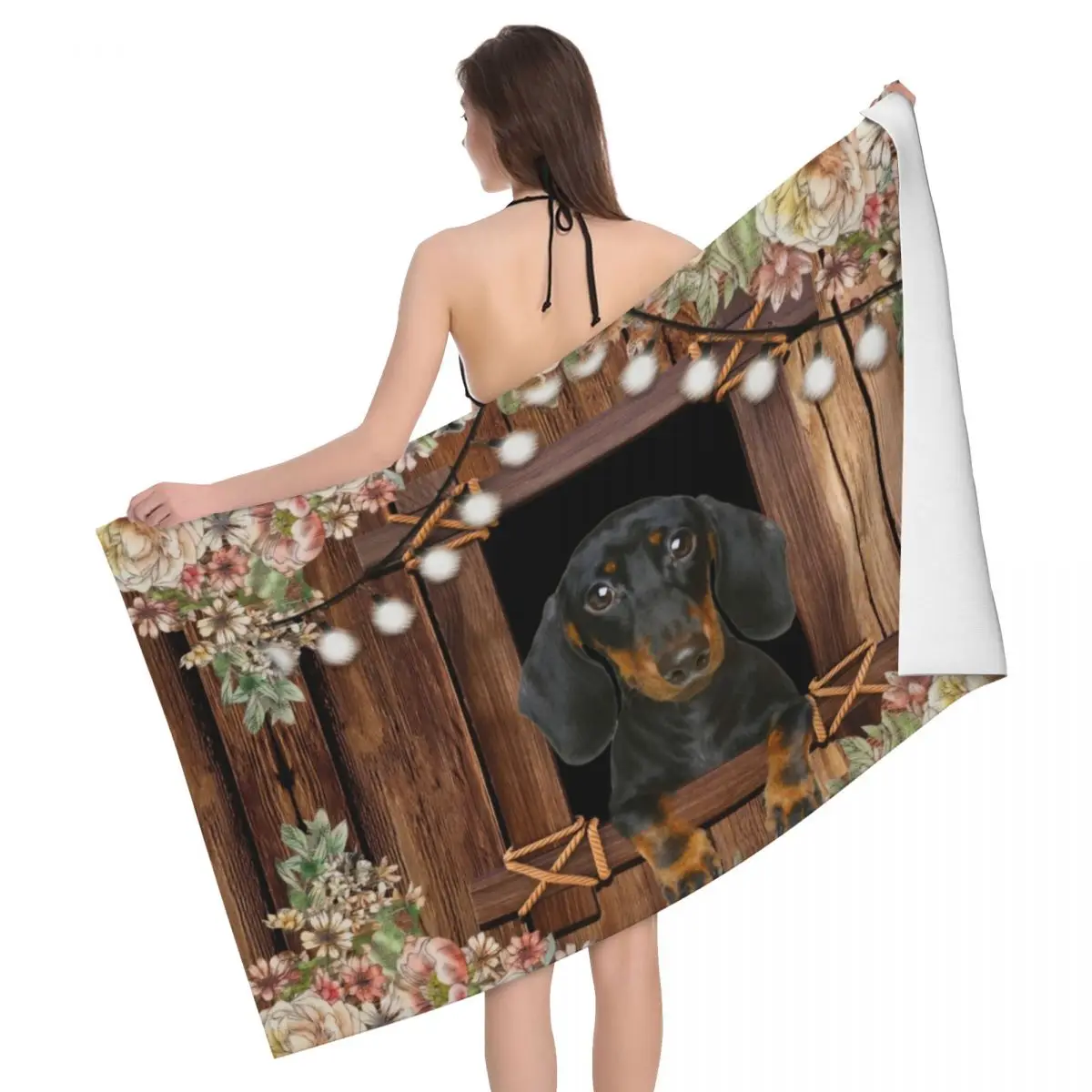 Custom Dachshund Dog And Floral Breathable Microfiber Bath Beach Towel Quick Dry Badger Sausage Wiener Shower Sports Towels