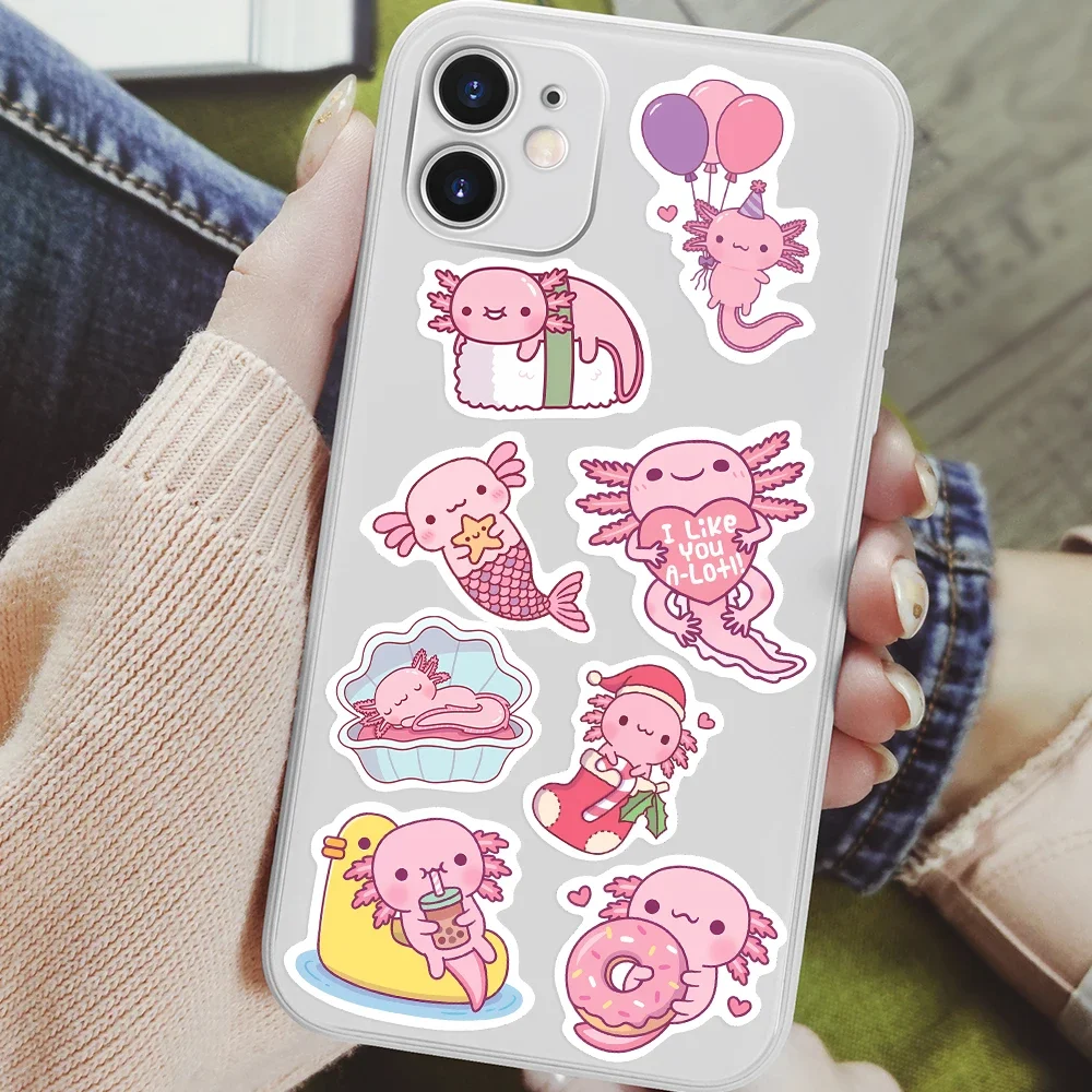 Autocollants de dessin animé Kawaii Axolotl pour enfants, jouet de bricolage animal mignon, décalcomanie graffiti pour téléphone, bagages, ordinateur portable, scrapbook, étanche, cadeau