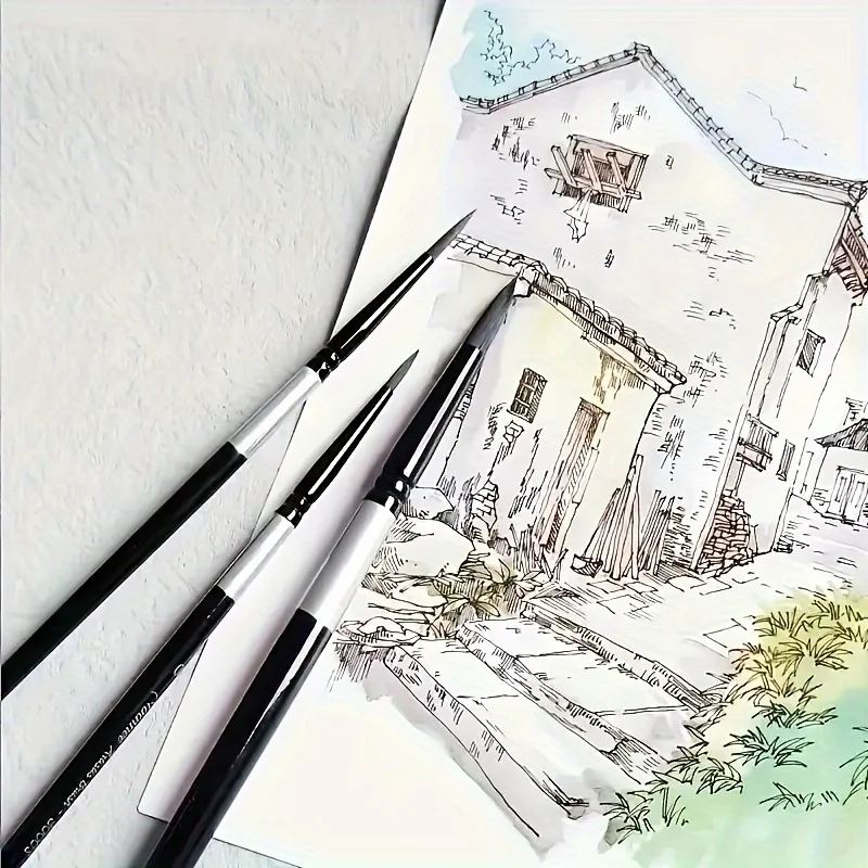 Set di pennelli rotondi in pelo di scoiattolo da 7 pezzi per acquerello, inchiostri, guazzo e tempera, qualità professionale per artisti, penna con manico in legno