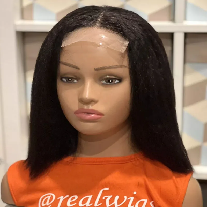 26Inch Kinky Straight Yaki Black Long Lace Front Wig For Women With Baby Hair Synthetic Preplucked Glueless Daily Wear Wig