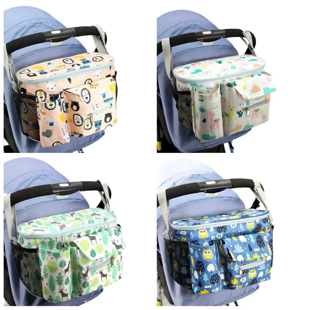 Oxford Cloth Stroller Bag Printed Cartoon Multi-functional Diaper Bag Large Capacity Storage Basket Pushchair Use