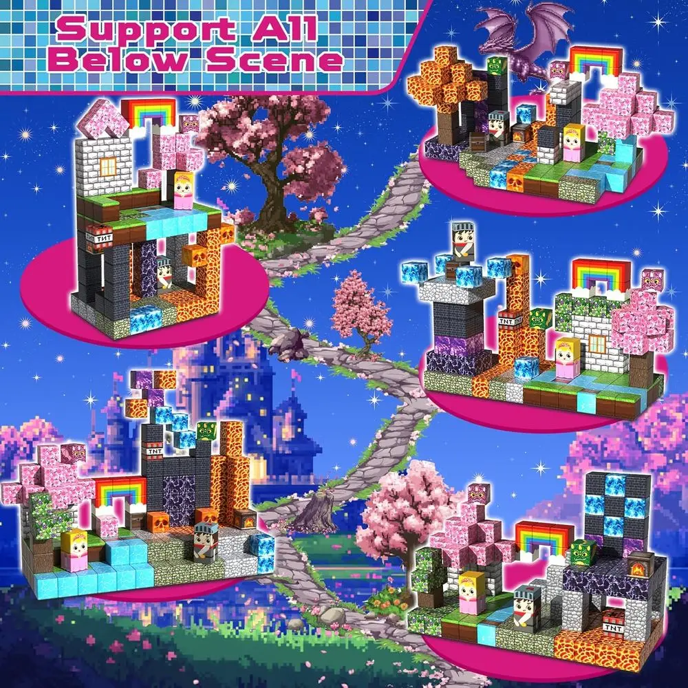 Blocchi magnetici a tema principessa e cavaliere da 150 pezzi da 0,8 pollici per bambini dai 3 anni in su