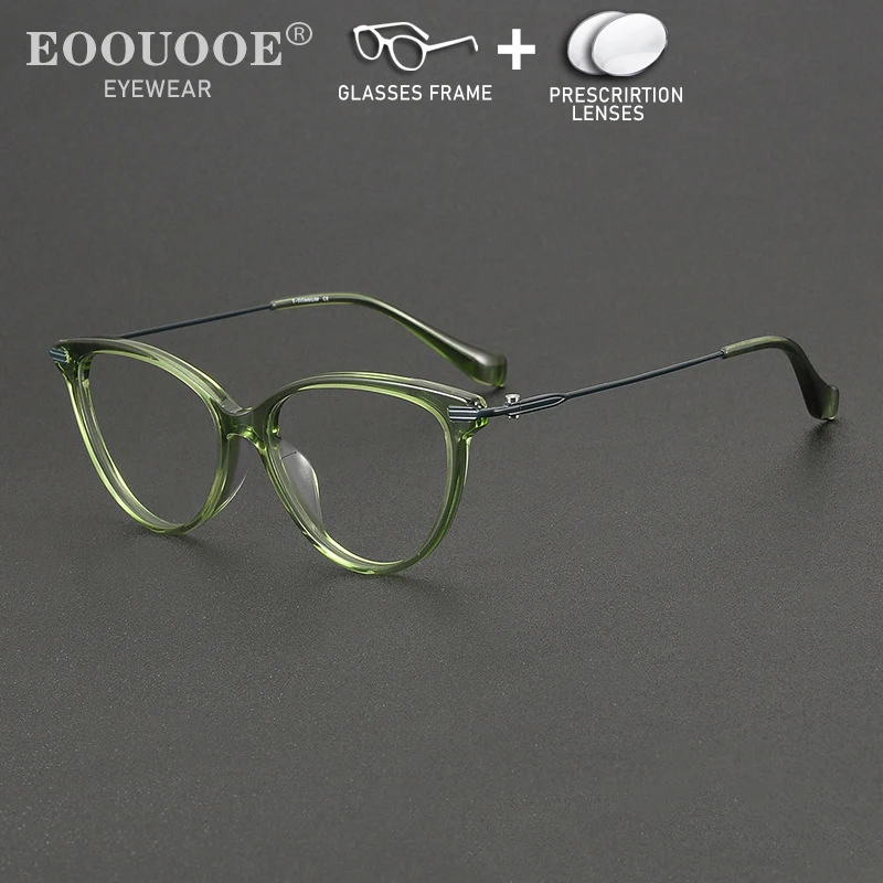 

Fashion Cat Eye Prescription Glasses Women Acetate Titanium Optical Myopia Progressive Correct Eye Vision Anti UV Lenses Eyewear