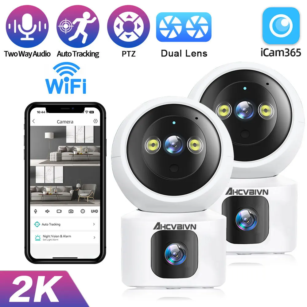 

2K Dual Lens Indoor Color Night Vision Home PTZ Dome WiFi IP Camera 4MP Auto-Tracking Video Security Surveillance Camera P2P