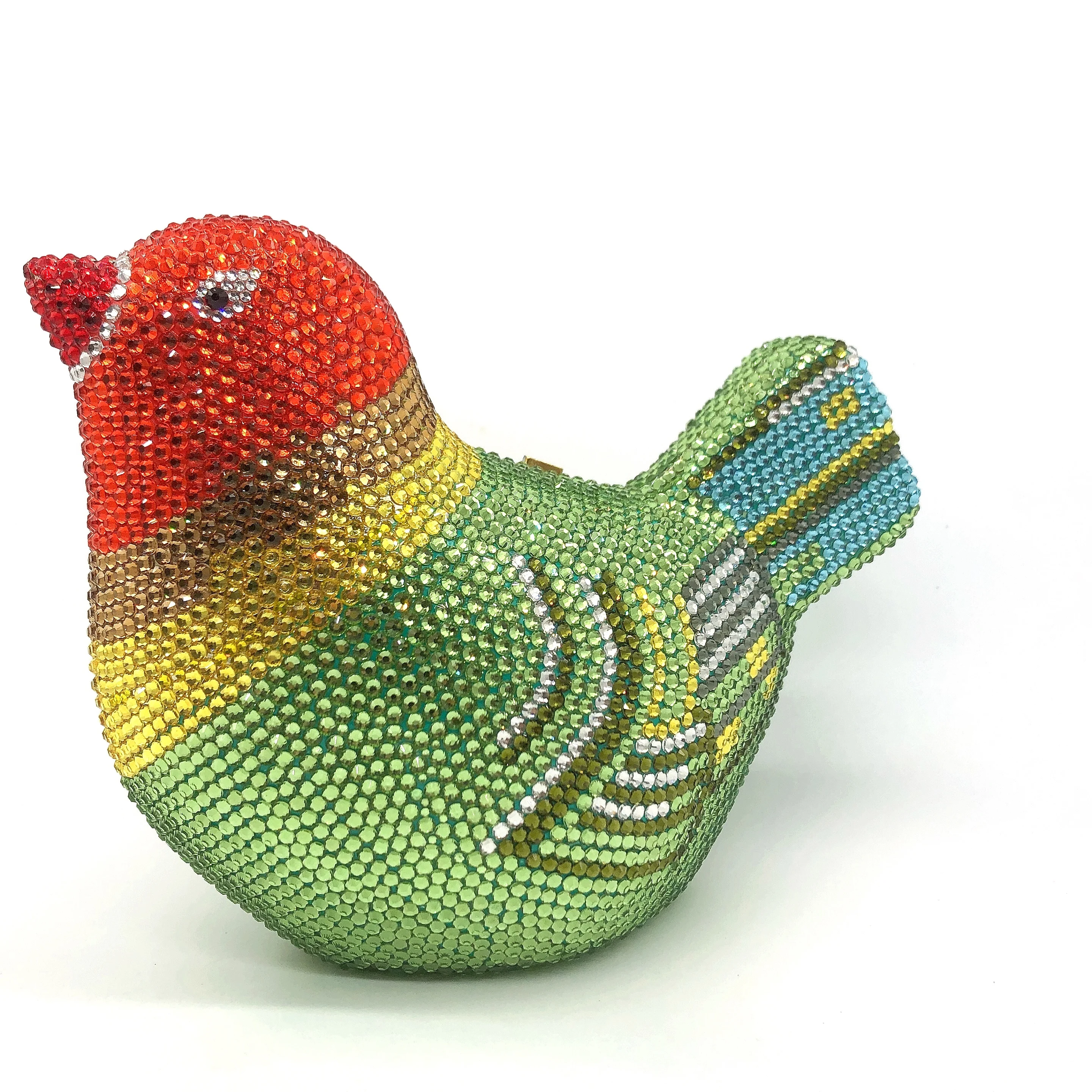 Flat-Base Crystal Bird Clutch, 3D Pavé Animal Evening Bag for Women. OEM Custom Nature Inspired Purse, Low MOQ Wholesale from Fa