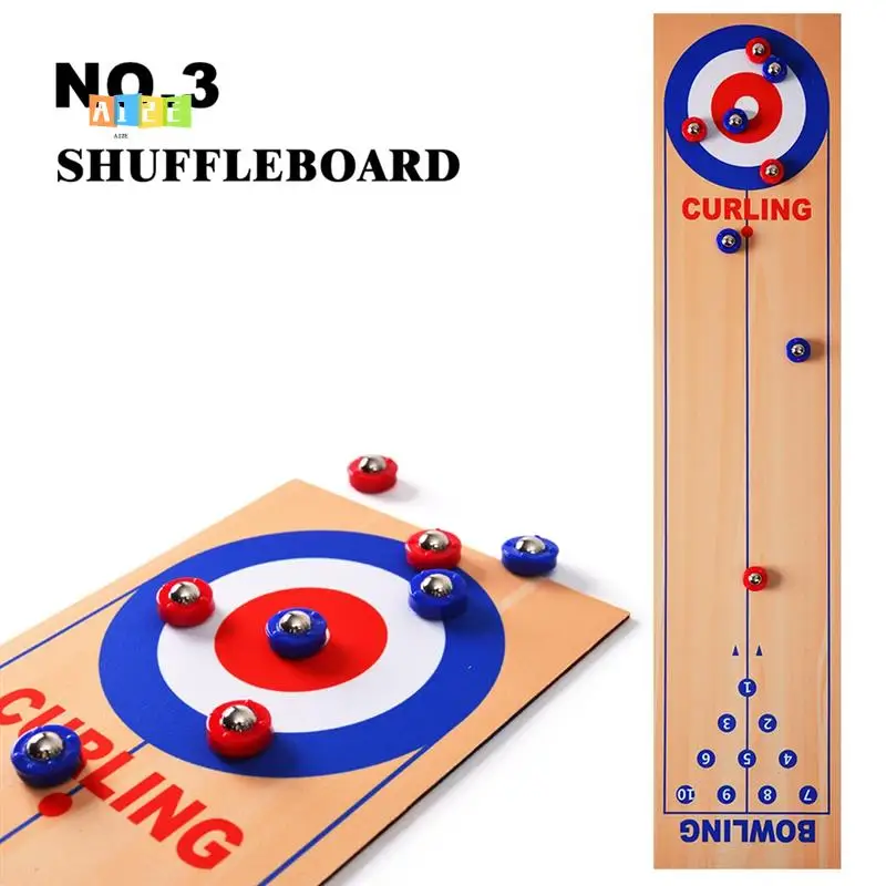 

A12E-3 In 1 Table Shuffleboard Game Curling Bowling Table Top Games For Home Party Gift For Children And Adults