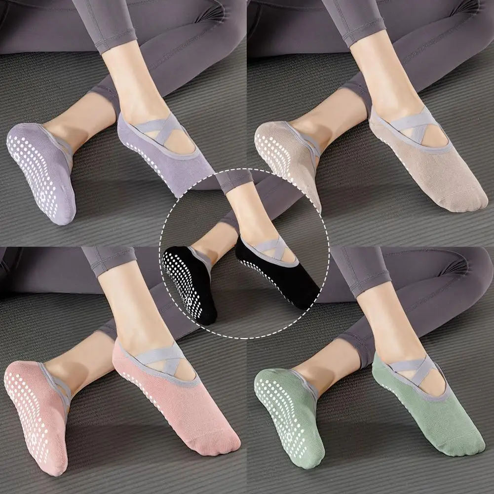 1 Pair Yoga Socks for Women Nylon Pure Cotton Non slip Section Bandage Sports Ballet Dance Socks oisture Absorption H5Y9