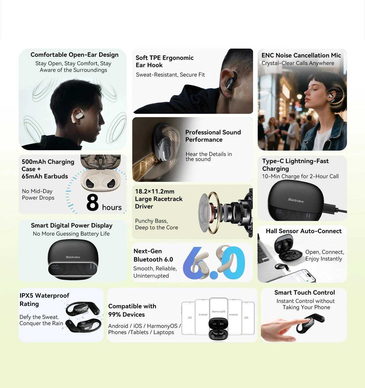 Blackview AirBuds 300, IPX5 Wasserfest, Schweißresistent, Sicherer Sitz, Intelligentes Digitales Ladeanzeige, 500mAh, für Laufen und Radfahren – Detail 2