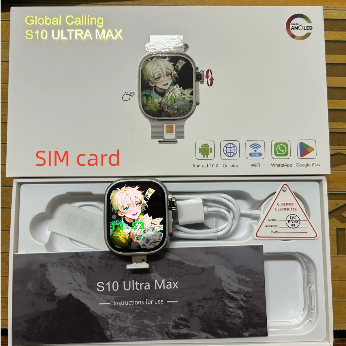 S10 Ultra MAX Cellular Version Smart Watch 4G SIM Card 180° Rotaty Camera Play Store 256GB  App Download Amoled Smartwatch GPS