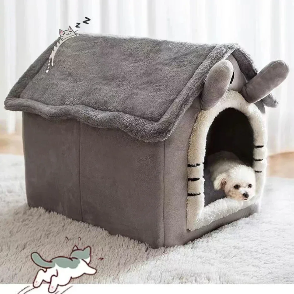 Cat /Dog Bed Foldable Pet Sleepping Removable Washable Kennel House Indoor Nest Soft Deep Sleep with Cushion Kittens Puppies